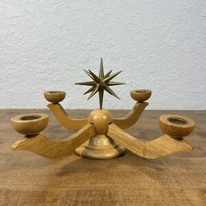 Vintage German Erzgebirge Wooden 4 Arm Candelabra Taper Wood Candle Holder